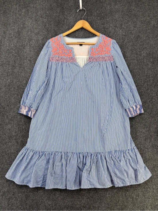 J. Crew Dresses & Skirts - J Crew Blue White Striped Popover Dress Embroidered Women’s XS Coastal Preppy